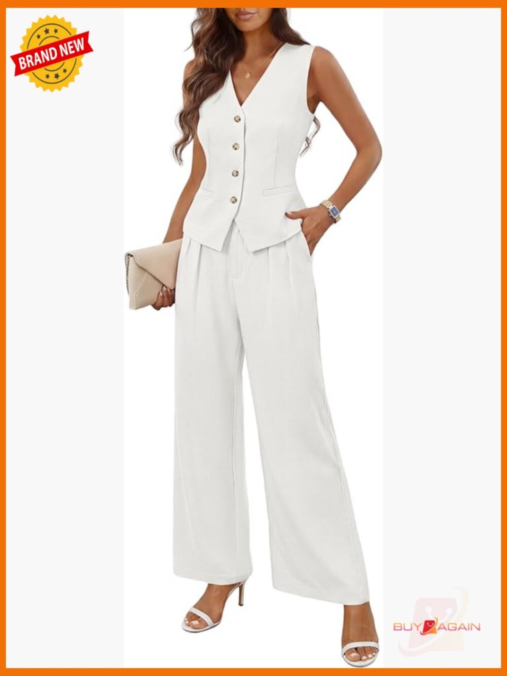 Sleeveless Vest & Wide Leg Pants Suit Set 2 Piece Outfit
